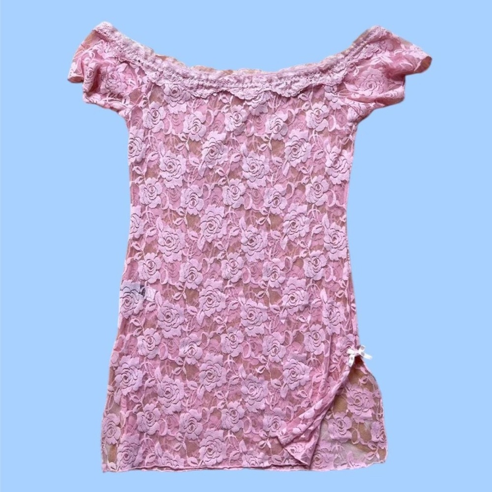 Pink Lace Off the Shoulder Top